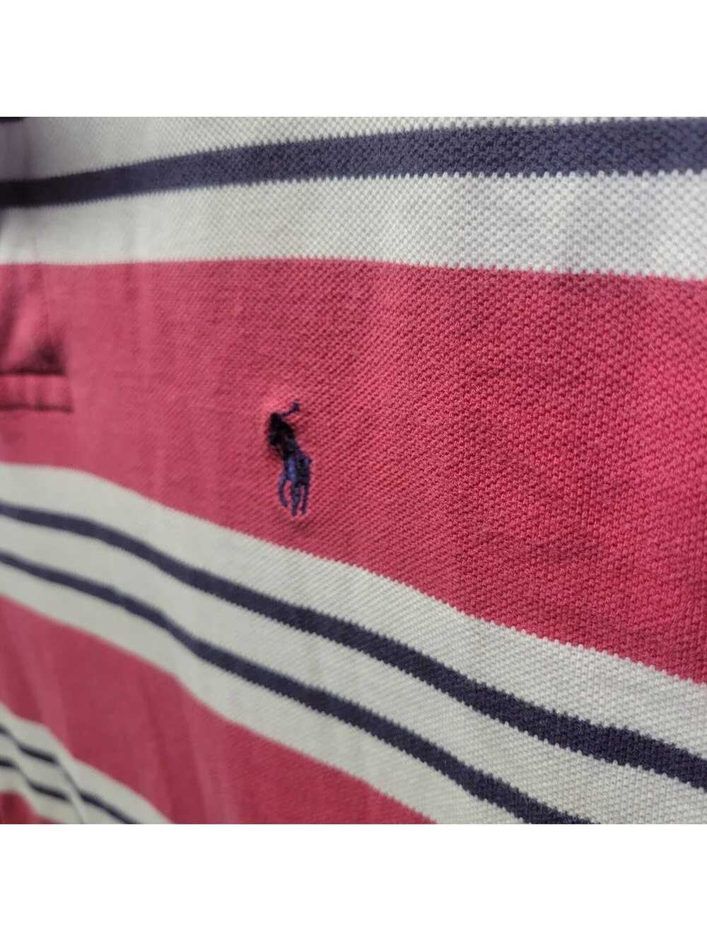 Men's Polo by Ralp Lauren Pink, White with Black 3 Stripe Polo Shirt Sz Large